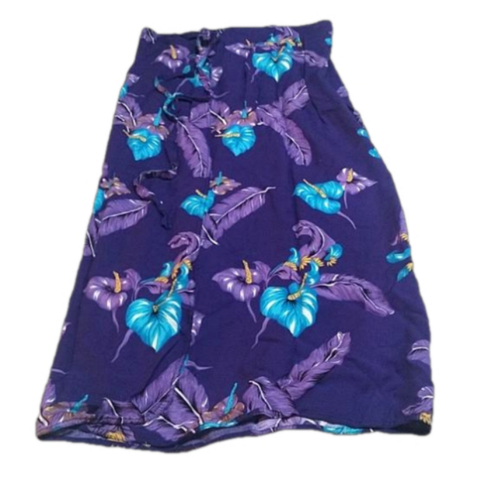 (121)   Hibiscus Collection      Wrap around long skirt with blue flowers,